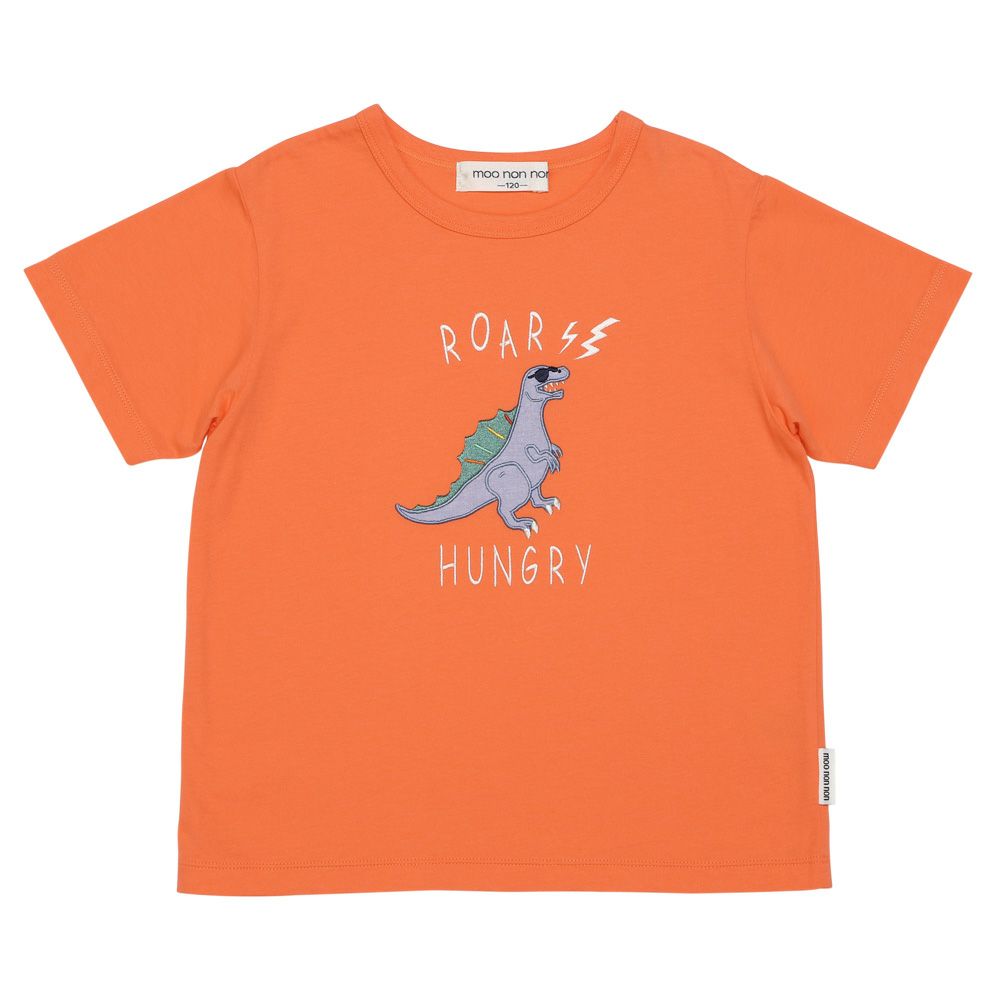 100 % cotton dinosaur embroidery logo T -shirt Orange front