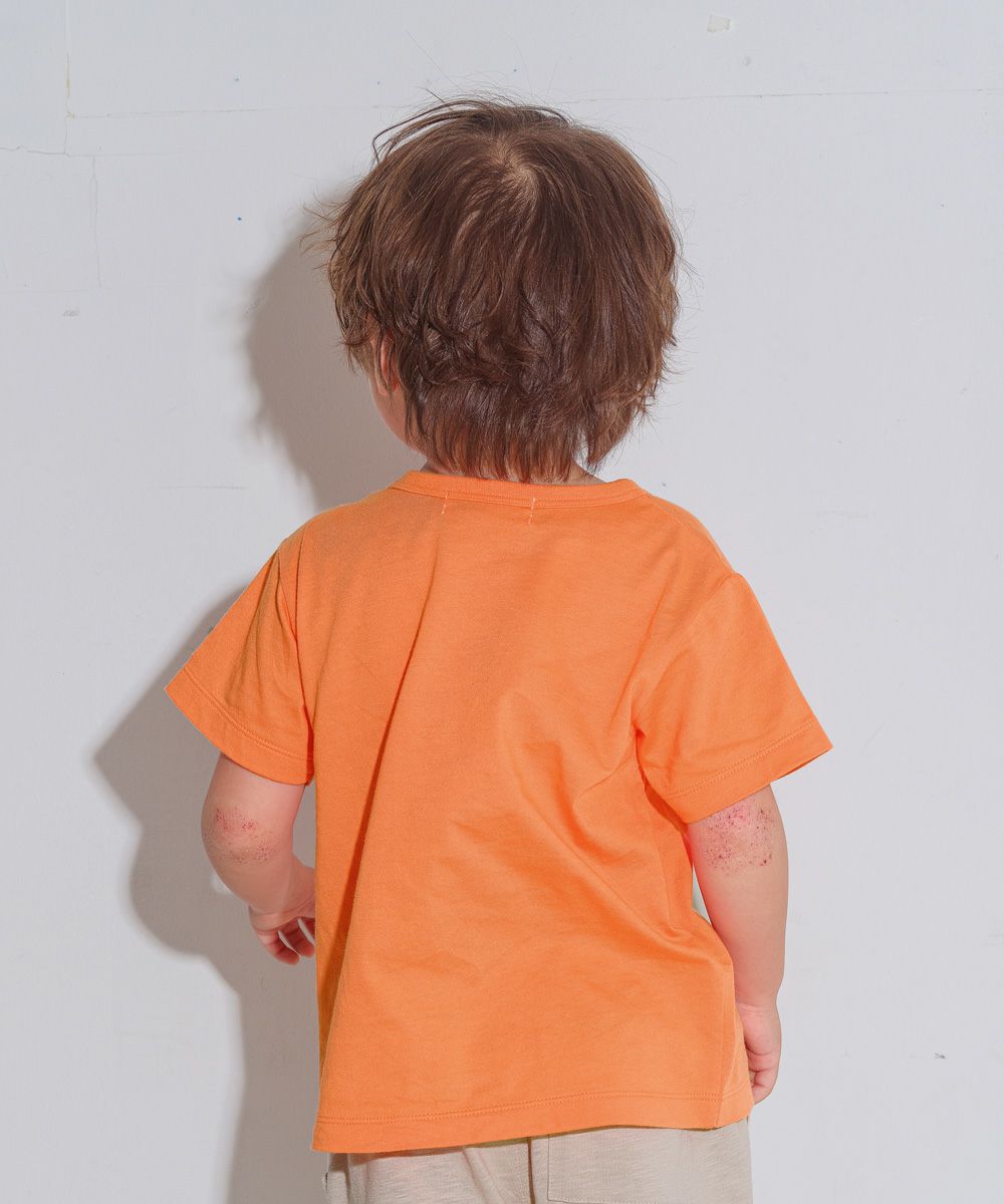 100 % cotton dinosaur embroidery logo T -shirt Orange model image whole body