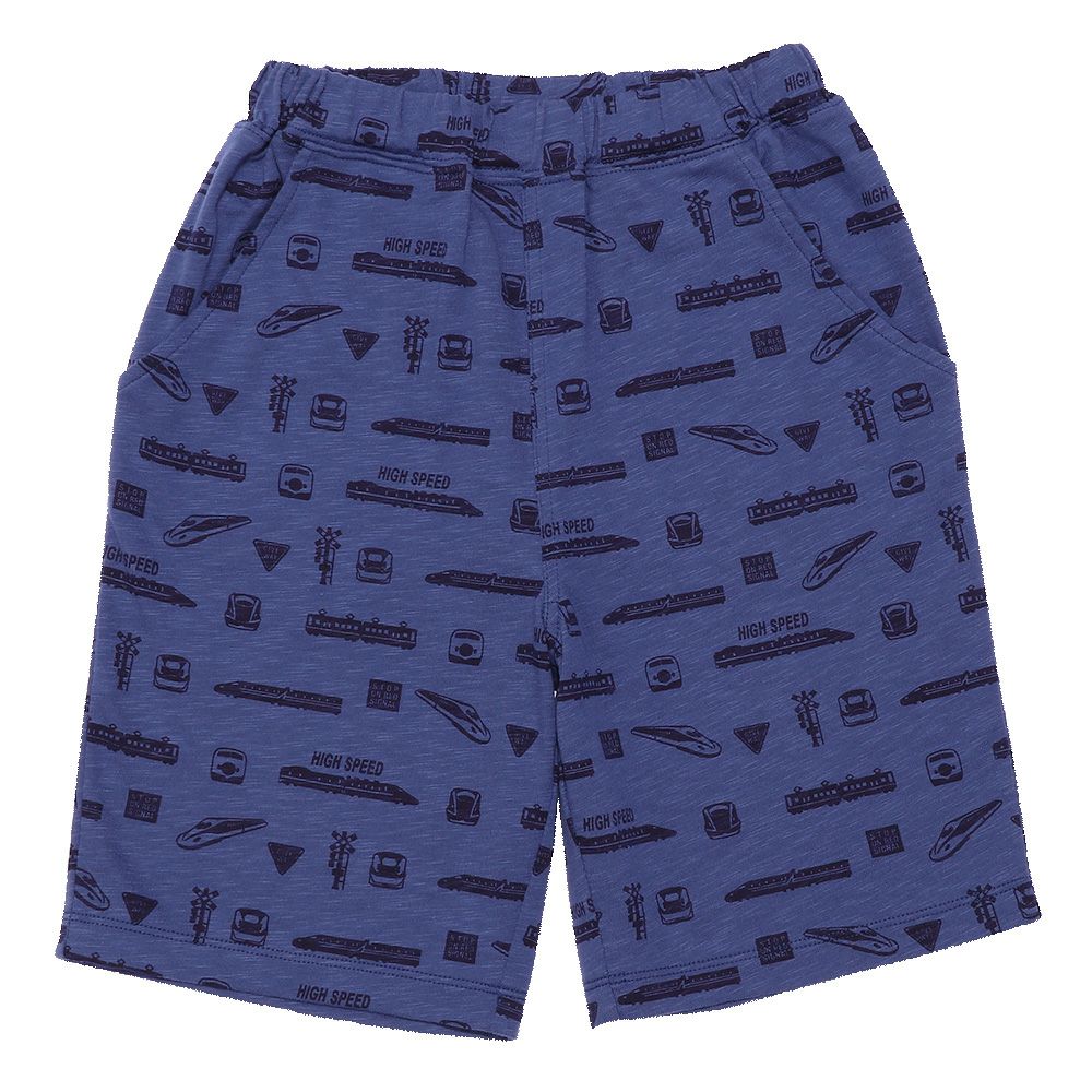 100 % cotton train printed shorts Navy front