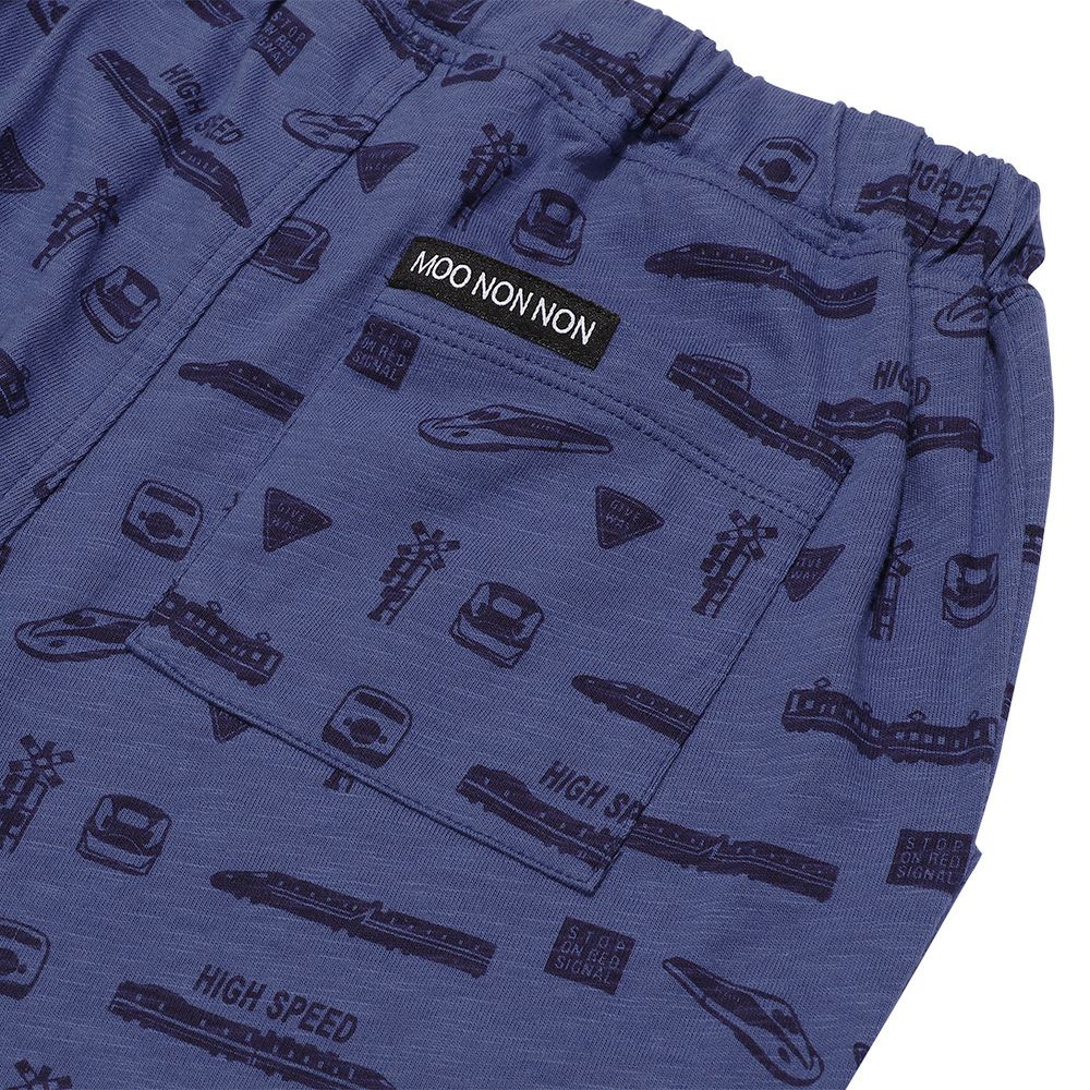 100 % cotton train printed shorts Navy Design point 1