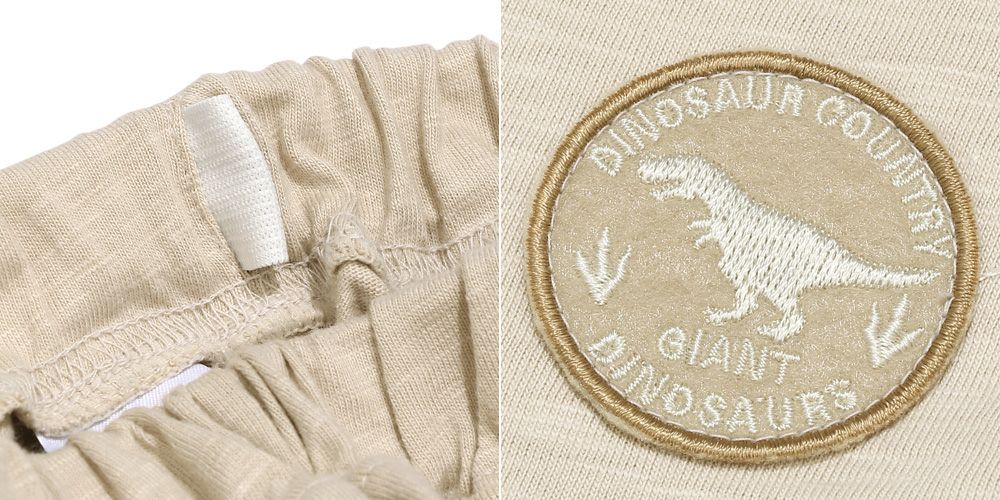 100 % cotton dinosaur logo embroidery emblem shorts Beige Design point 1