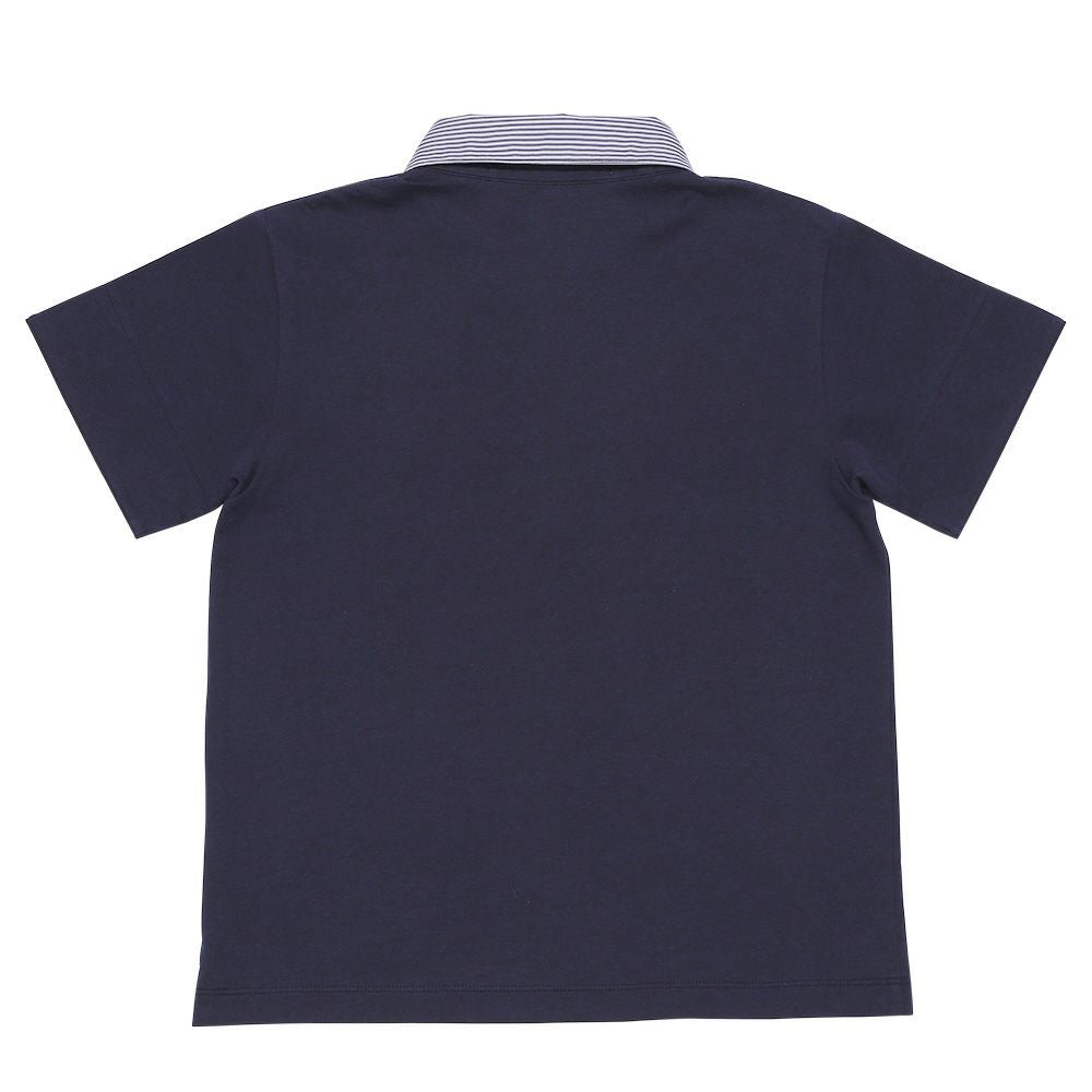 100 % cotton Children's clothes Kids Kids Junior Cotton Stripe Logo Wappen Te Shirt with Collar Navy back