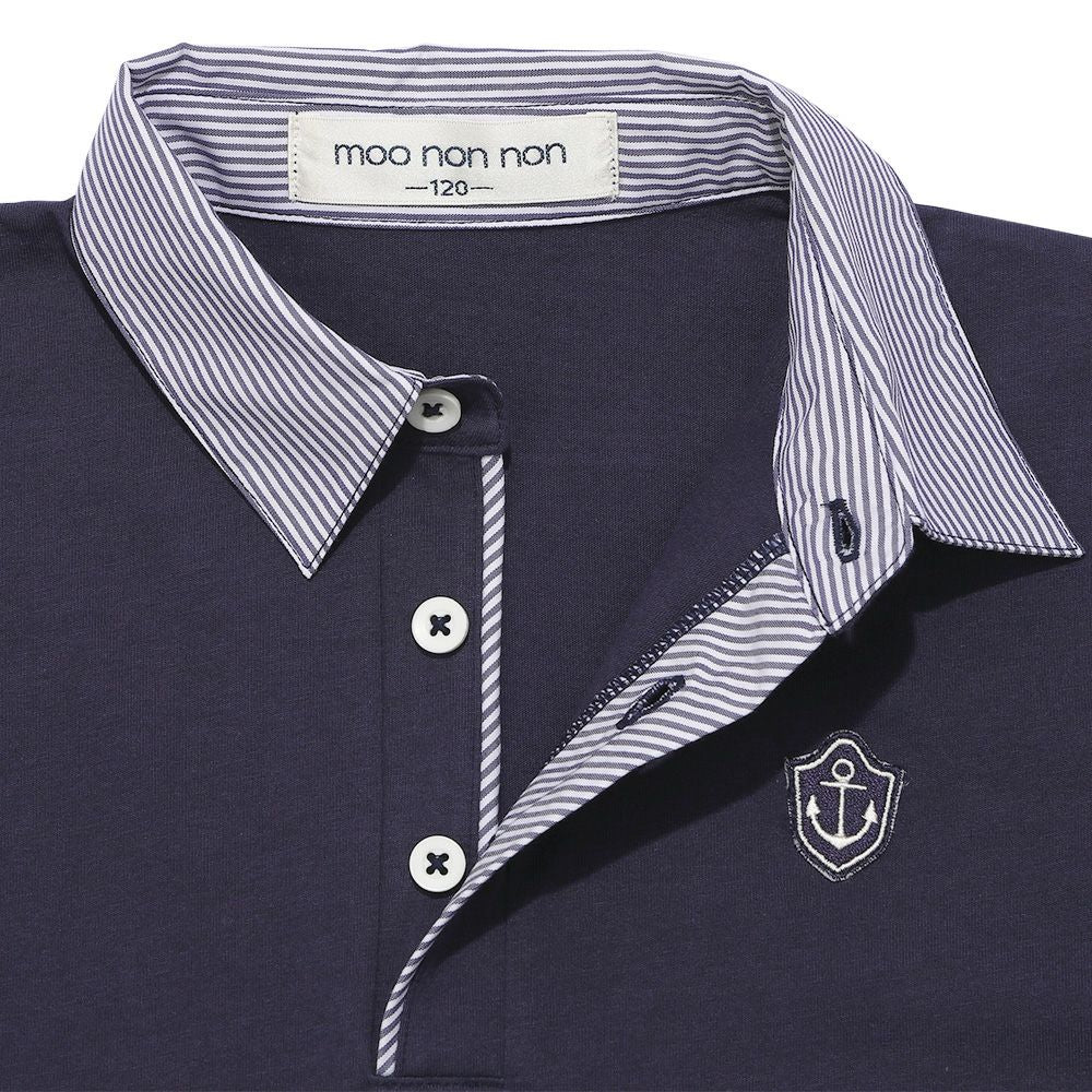 100 % cotton Children's clothes Kids Kids Junior Cotton Stripe Logo Wappen Te Shirt with Collar Navy Design point 1