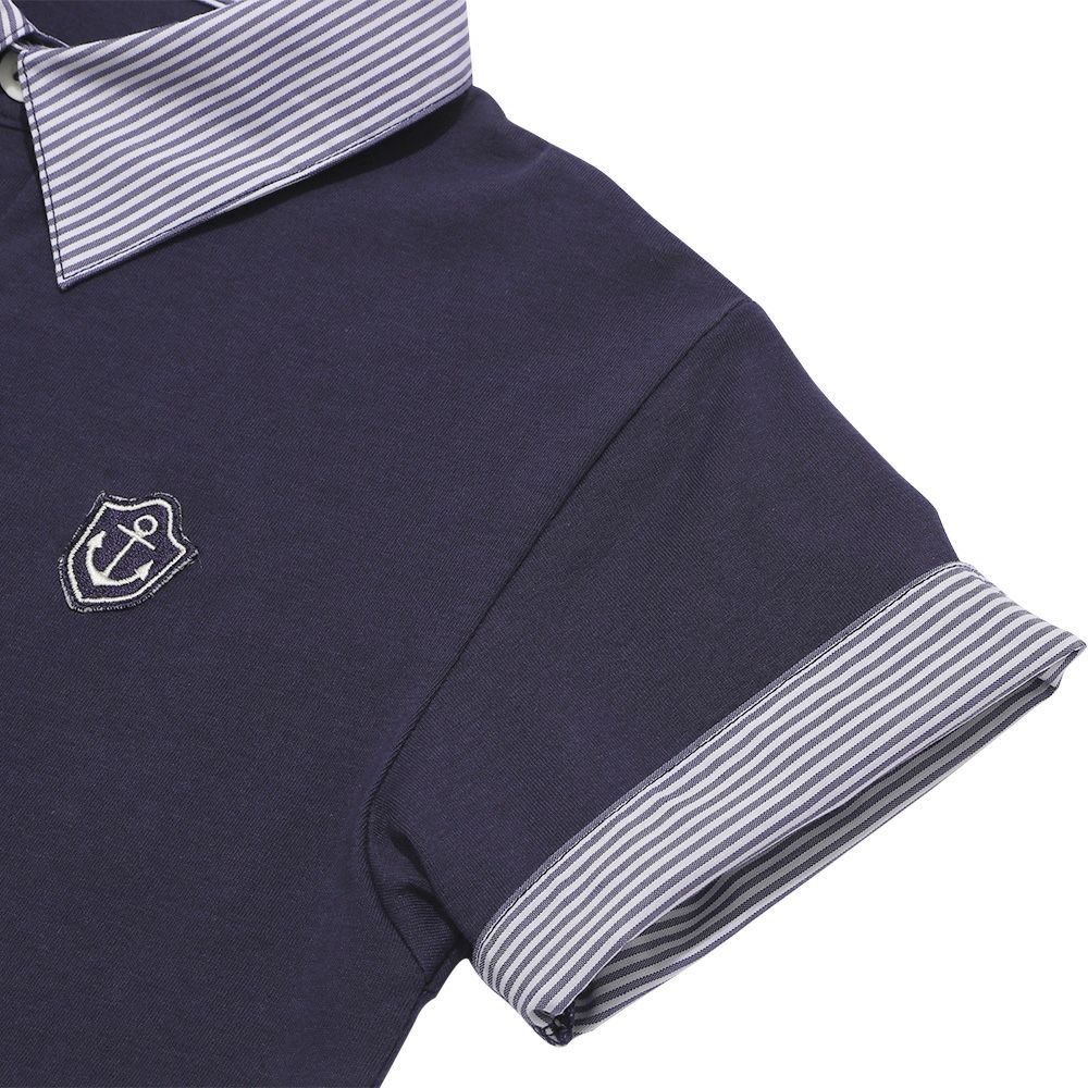 100 % cotton Children's clothes Kids Kids Junior Cotton Stripe Logo Wappen Te Shirt with Collar Navy Design point 2