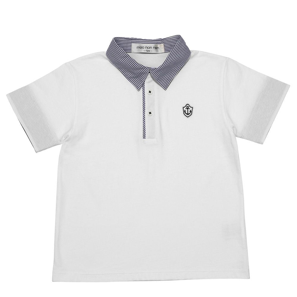 100 % cotton Children's clothes Kids Kids Junior Cotton Stripe Logo Wappen Te Shirt with Collar Off White front