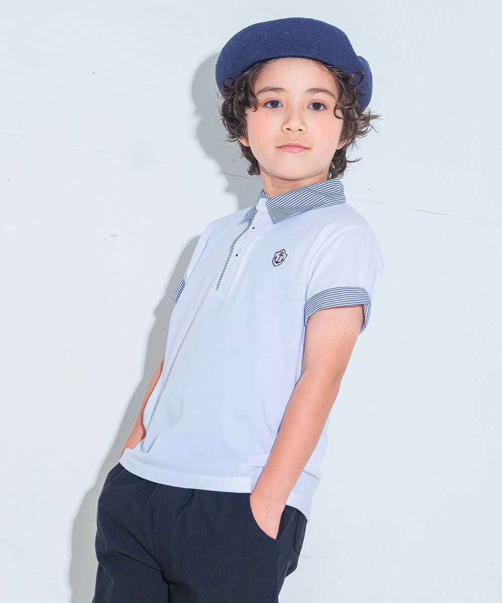 100 % cotton Children's clothes Kids Kids Junior Cotton Stripe Logo Wappen Te Shirt with Collar Off White model image up