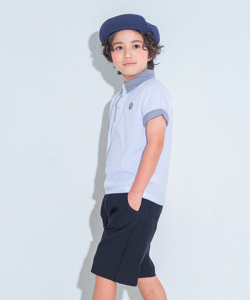 100 % cotton Children's clothes Kids Kids Junior Cotton Stripe Logo Wappen Te Shirt with Collar Off White model image whole body
