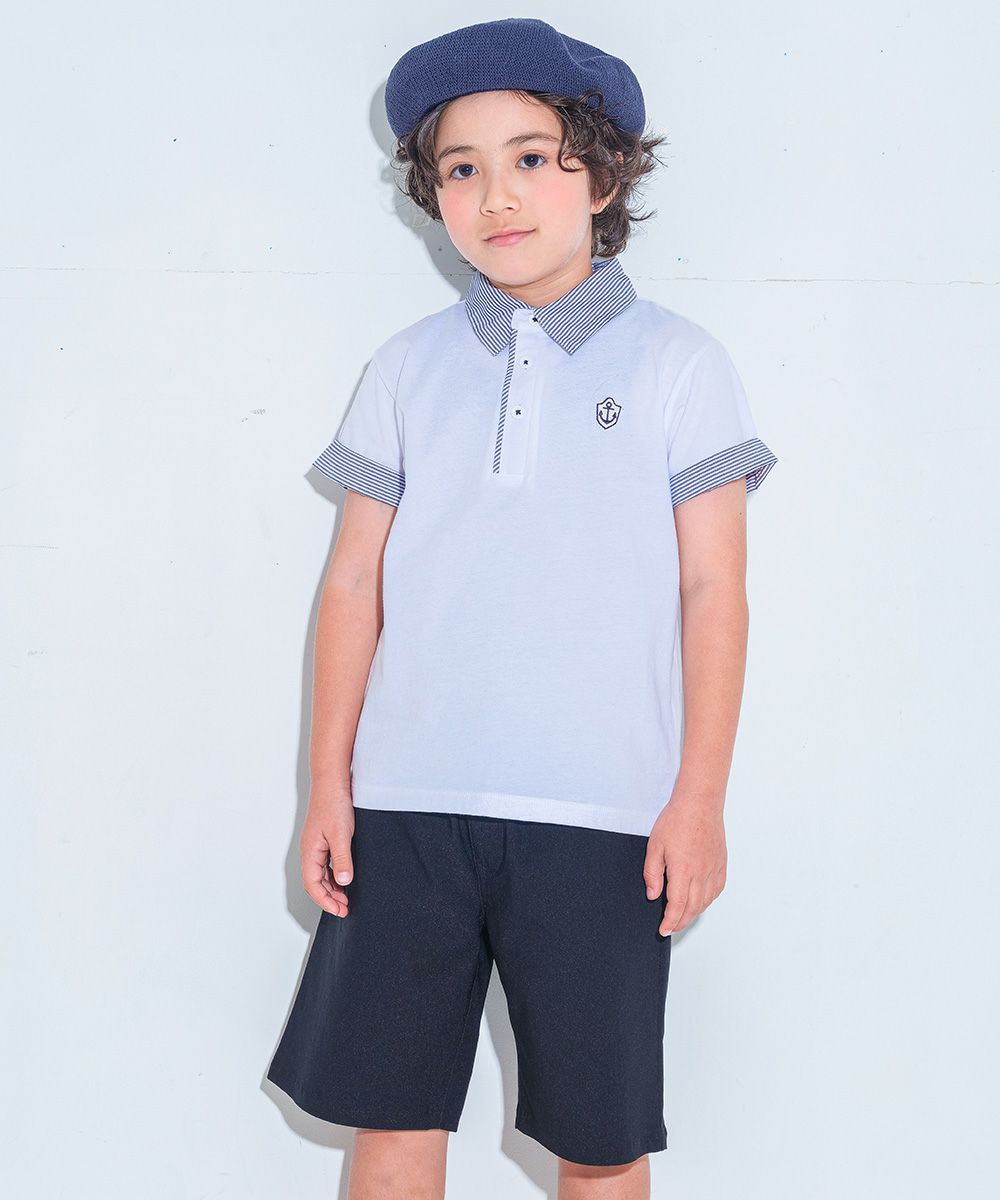 100 % cotton Children's clothes Kids Kids Junior Cotton Stripe Logo Wappen Te Shirt with Collar Off White model image 1