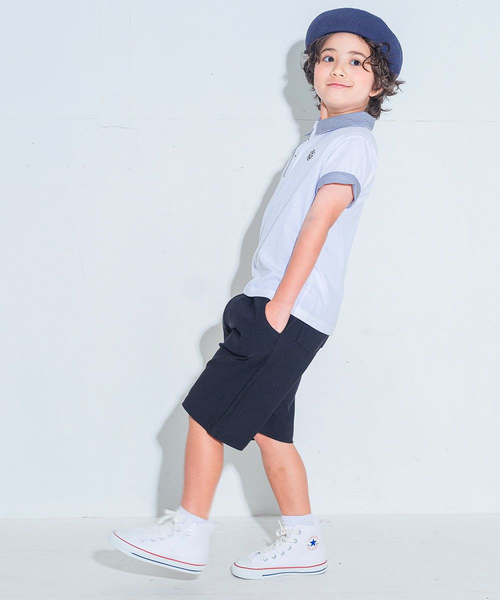100 % cotton Children's clothes Kids Kids Junior Cotton Stripe Logo Wappen Te Shirt with Collar Off White model image 2