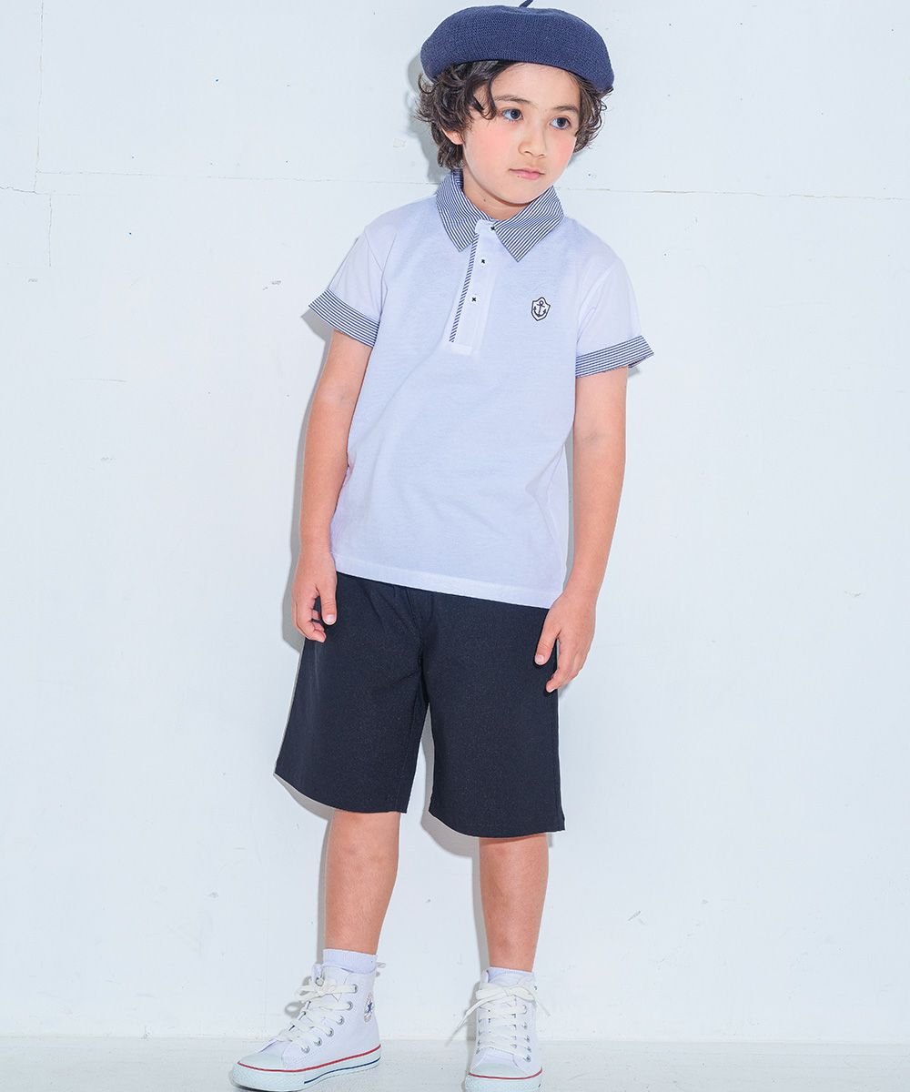 100 % cotton Children's clothes Kids Kids Junior Cotton Stripe Logo Wappen Te Shirt with Collar Off White model image 4