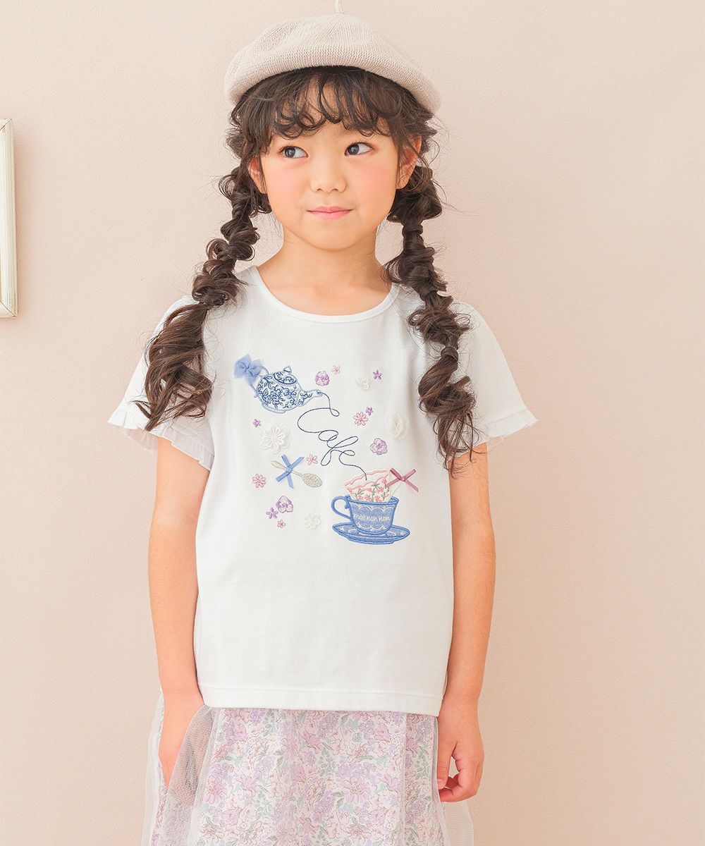 100 % cotton tea cup embroidery T -shirt  MainImage