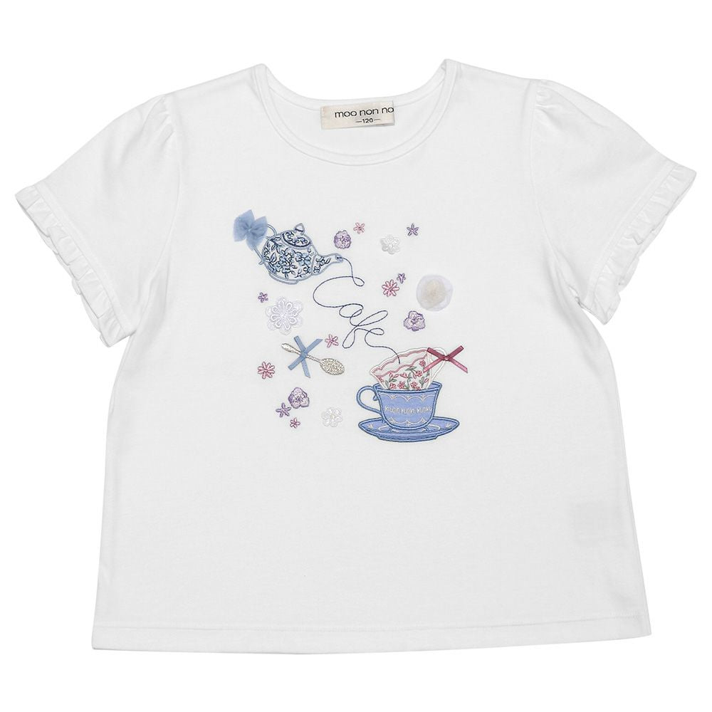 100 % cotton tea cup embroidery T -shirt Off White front