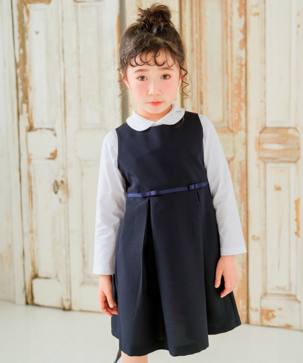 Dress with ribbon made in Japan Navy model image up