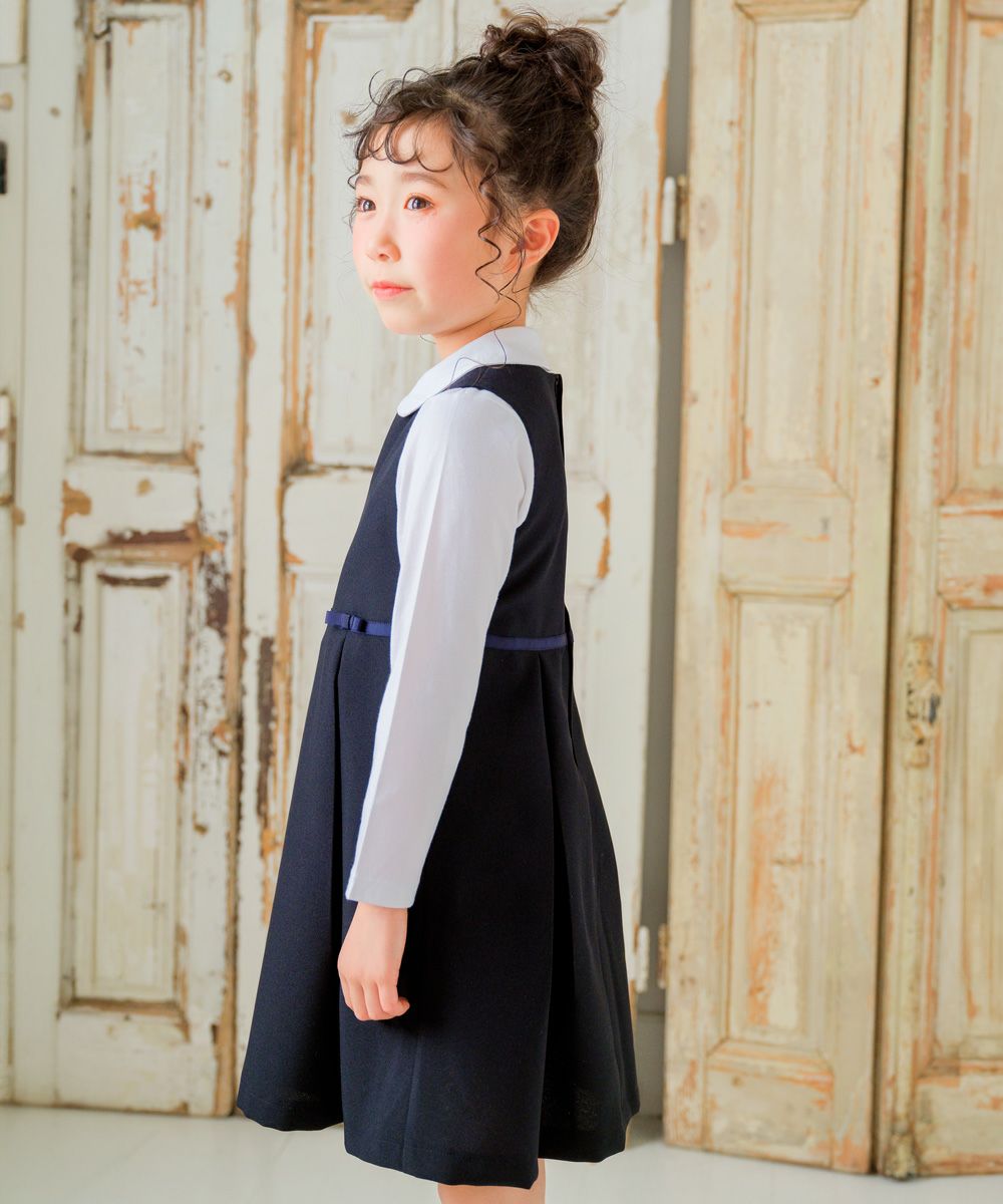 Dress with ribbon made in Japan Navy model image whole body