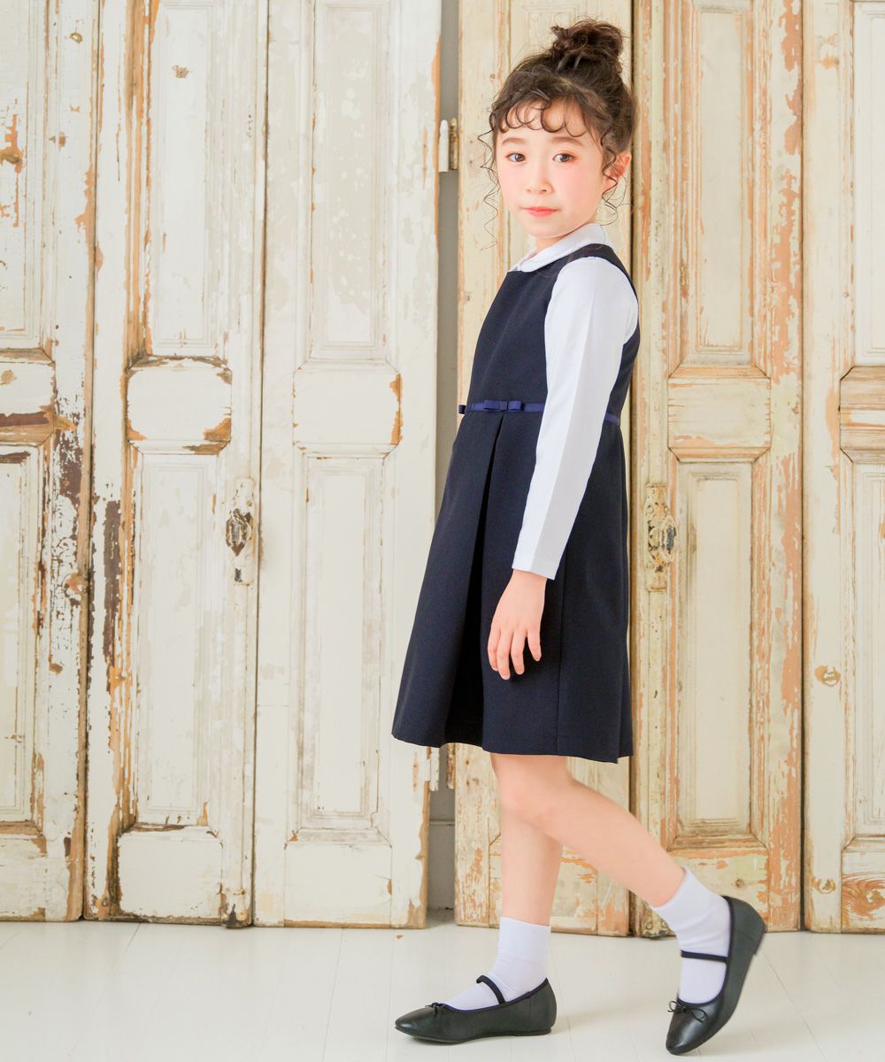 Dress with ribbon made in Japan Navy model image 2