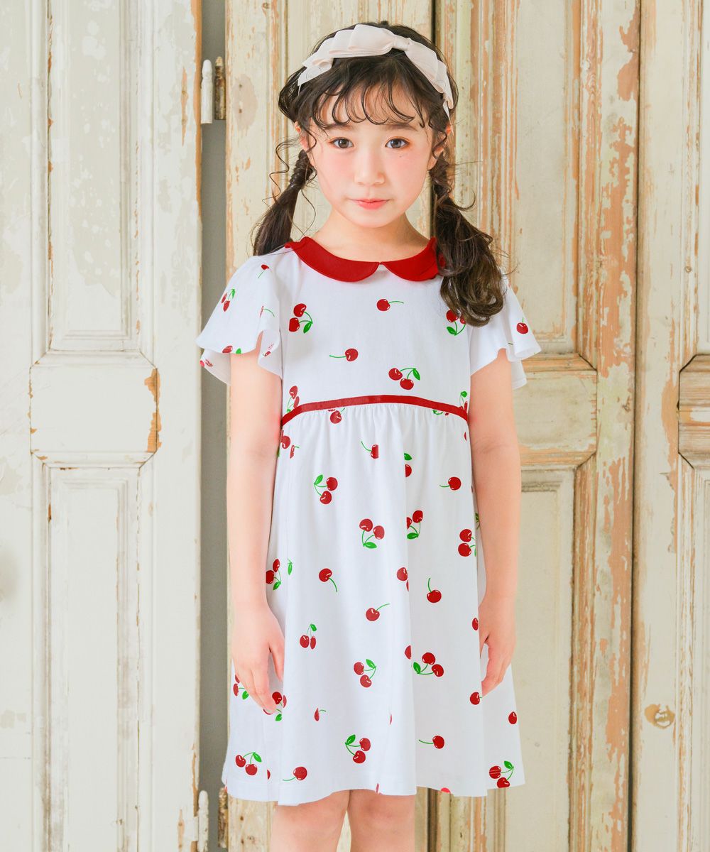 Cherry with collar dress Off White model image up