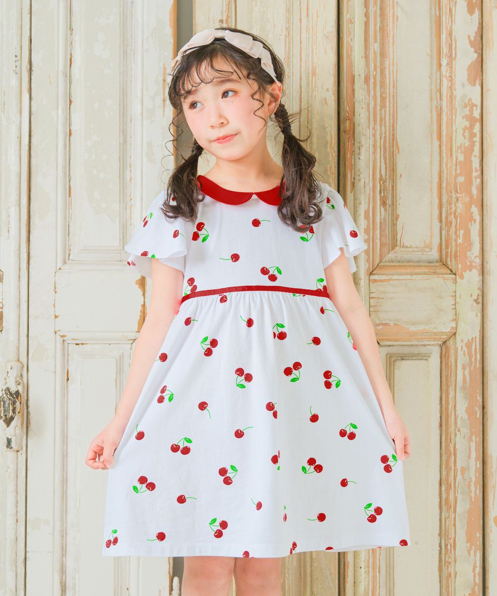 Cherry with collar dress Off White model image whole body