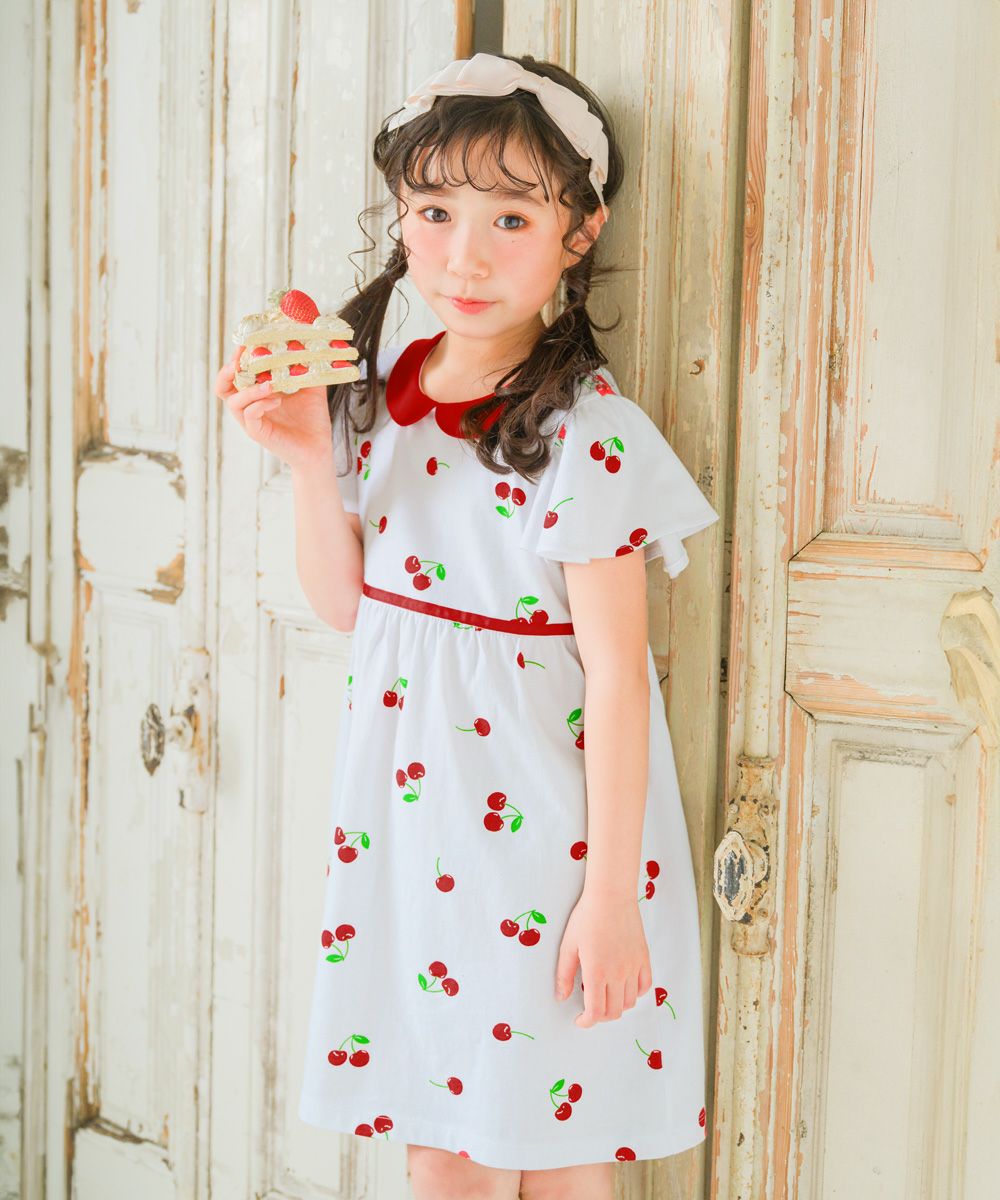 Cherry with collar dress Off White model image 1