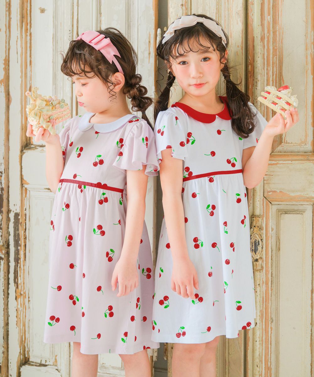 Cherry with collar dress Off White model image 3