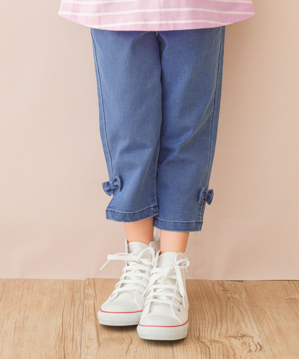 Stretch denim 7 minutes length pants with ribbon  MainImage