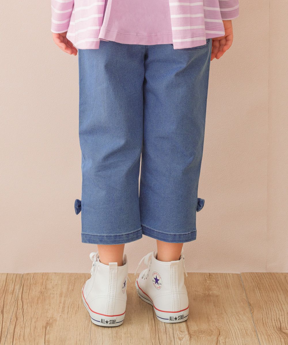 Stretch denim 7 minutes length pants with ribbon Blue model image 2
