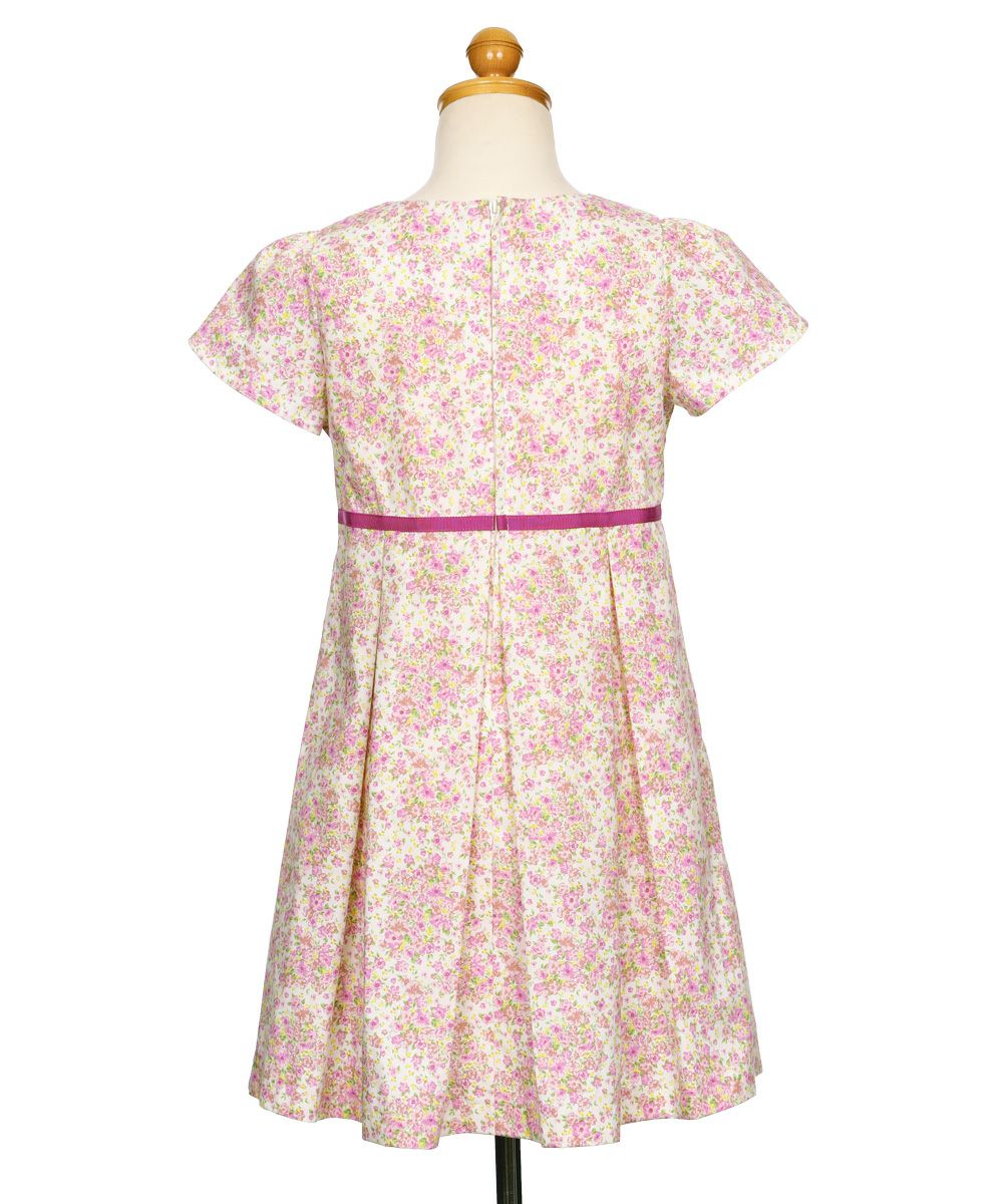 100 % Japanese cotton small floral pattern dress with ribbon Pink torso