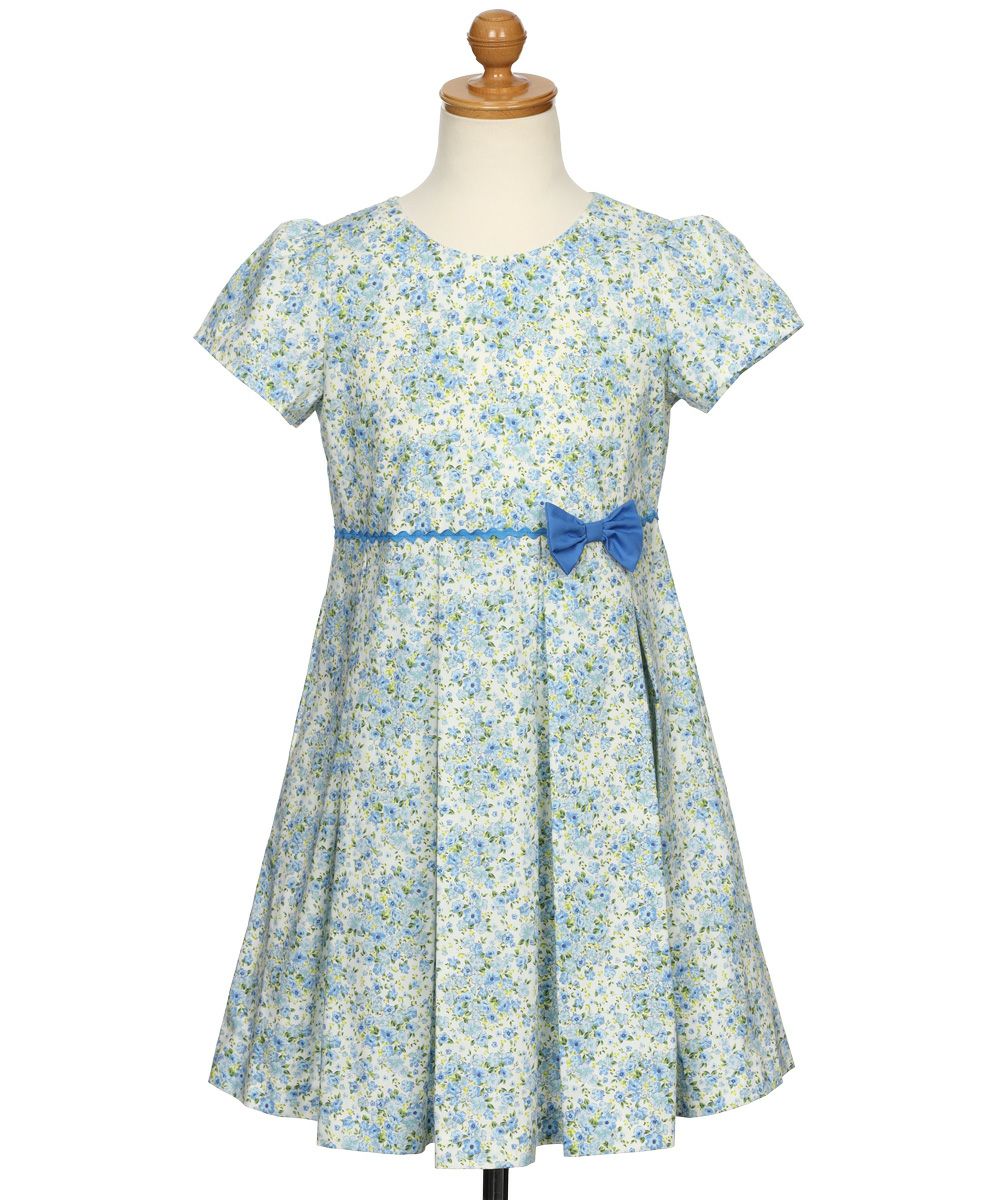Japanese cotton 100 % small floral pleated dress Blue torso