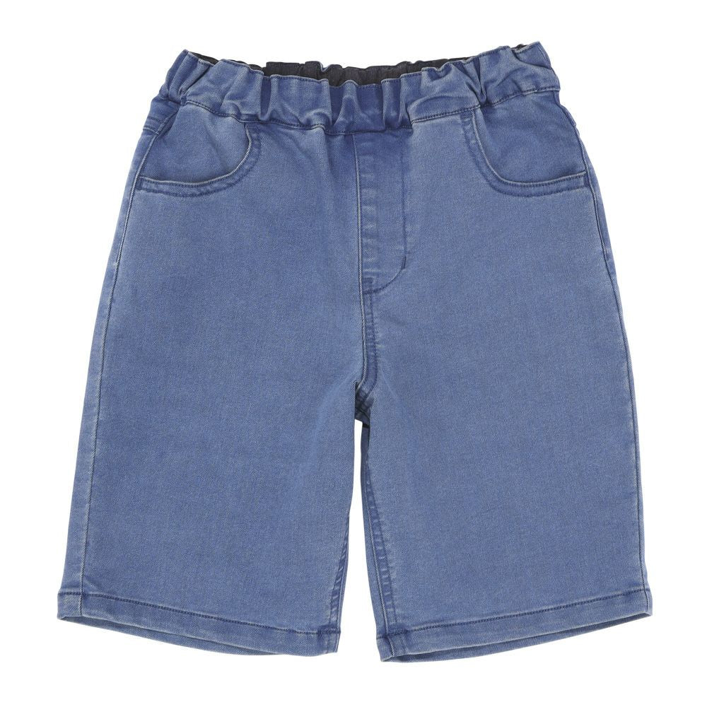 Half pants with stretch denim pockets Blue front
