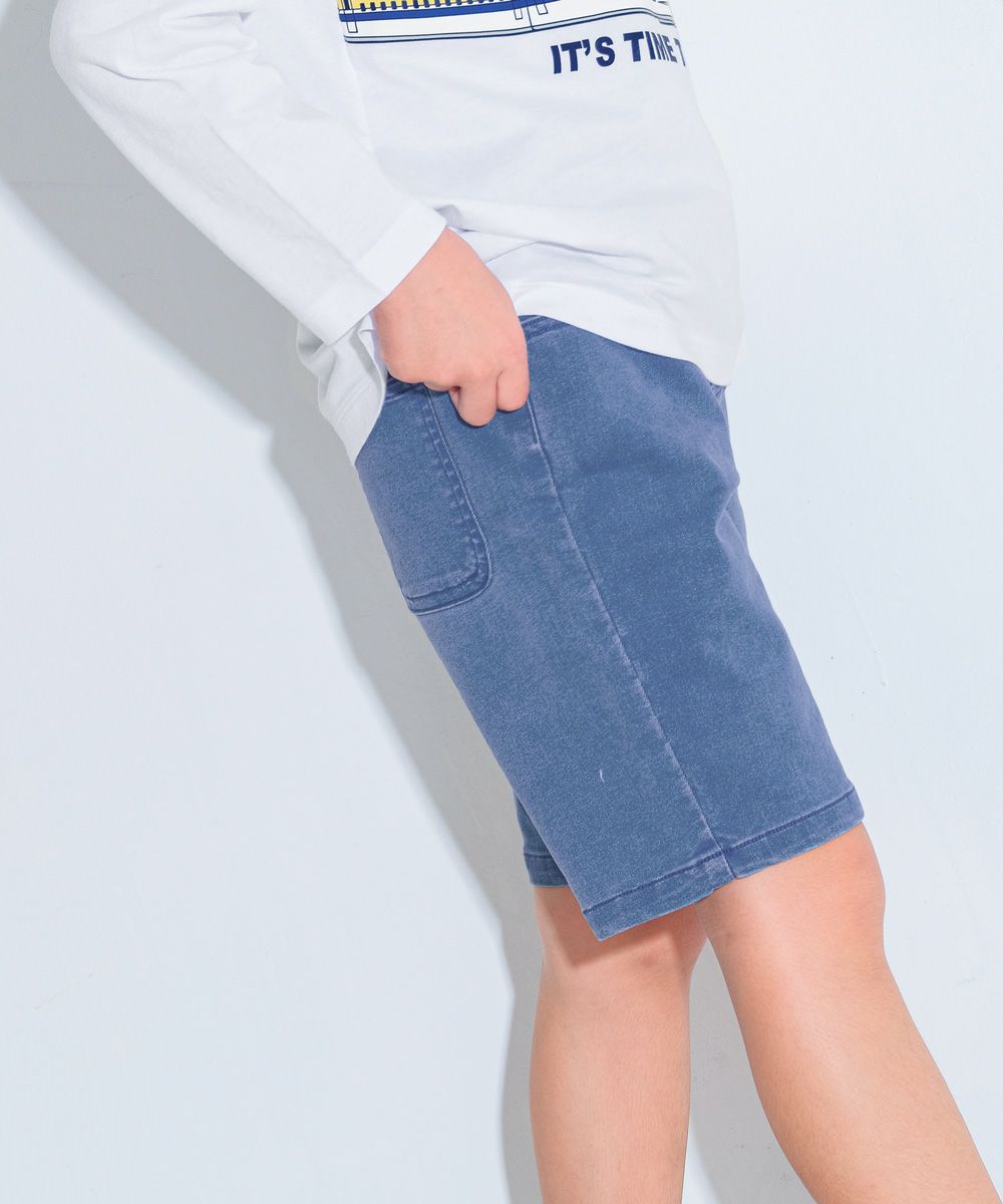 Half pants with stretch denim pockets Blue model image 2