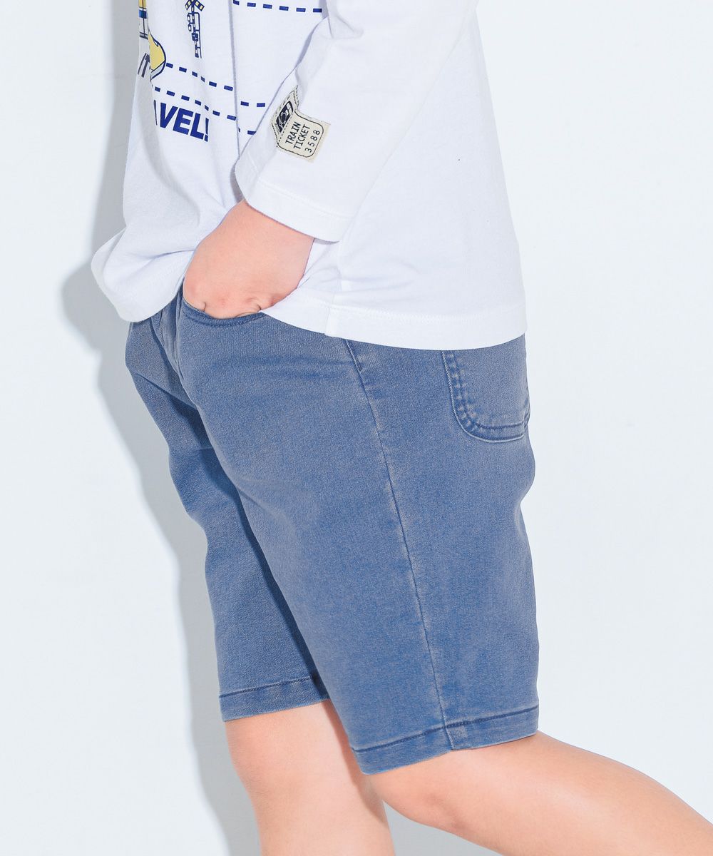 Half pants with stretch denim pockets Blue model image 3