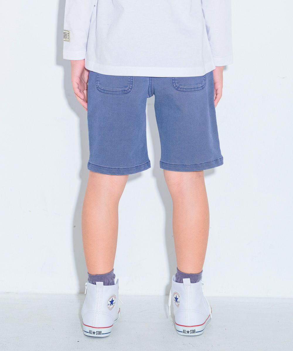 Half pants with stretch denim pockets Blue model image 4