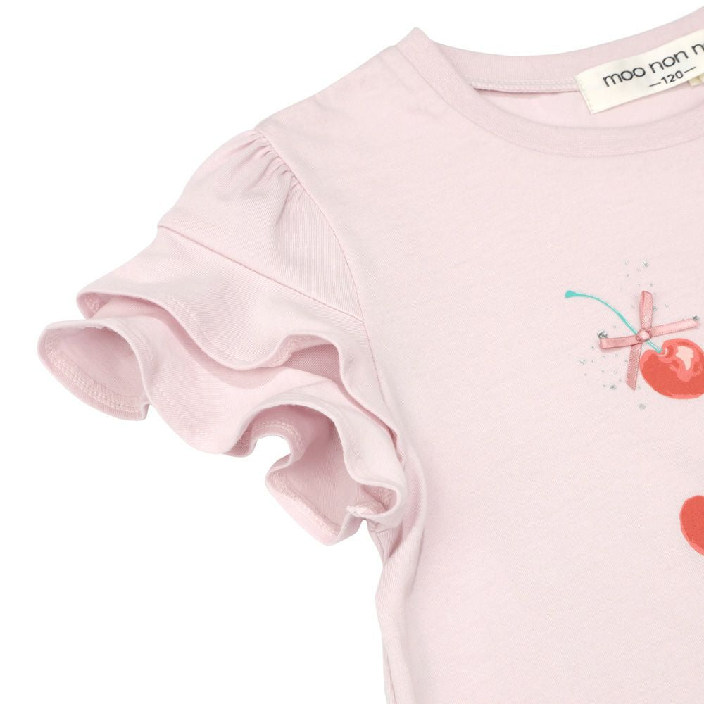 100 % cotton cherry print frills T -shirt Pink Design point 2