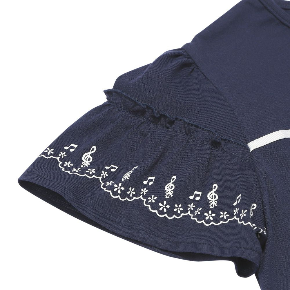100 % cotton note ribbon frill Navy Design point 2