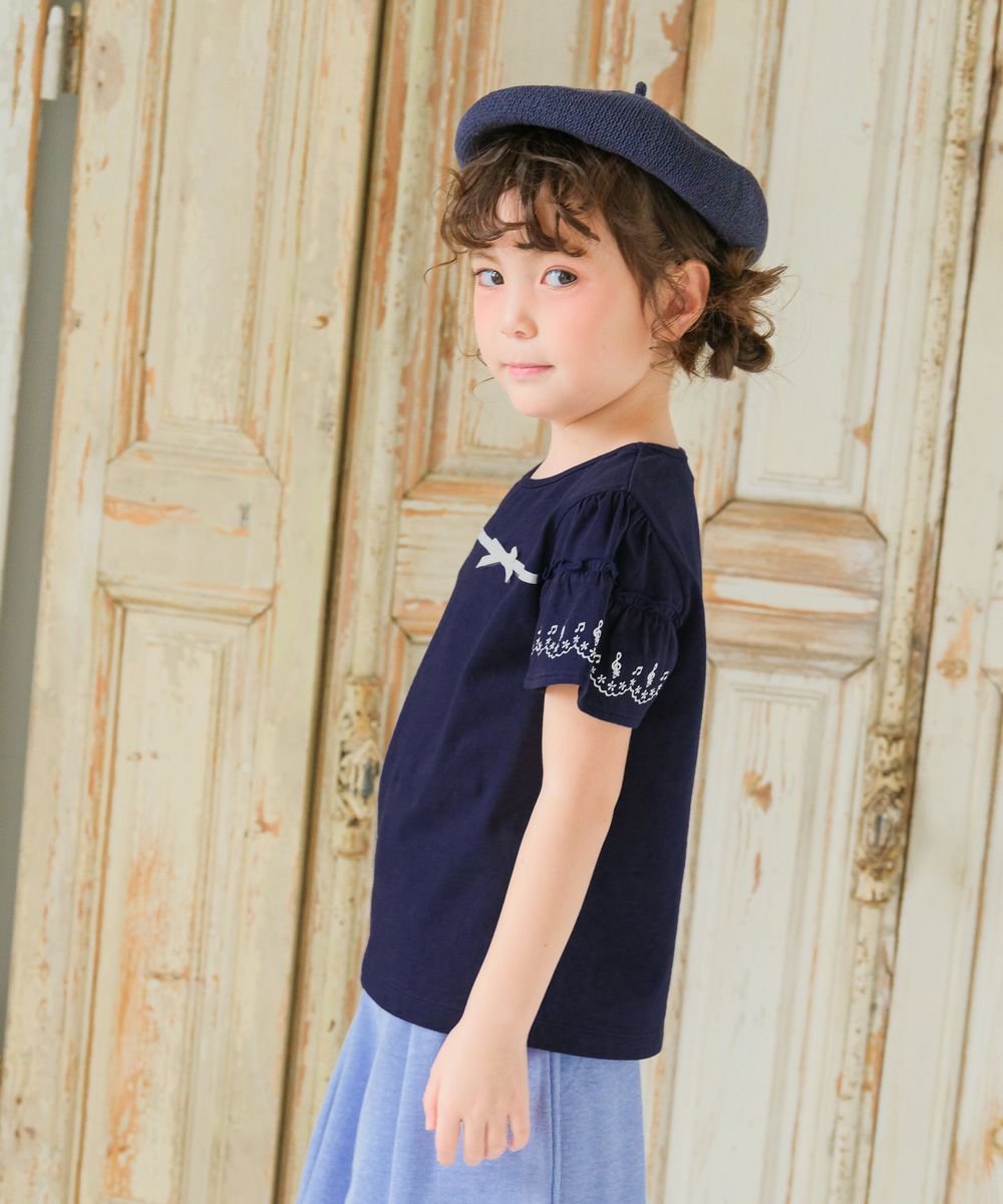 100 % cotton note ribbon frill Navy model image whole body