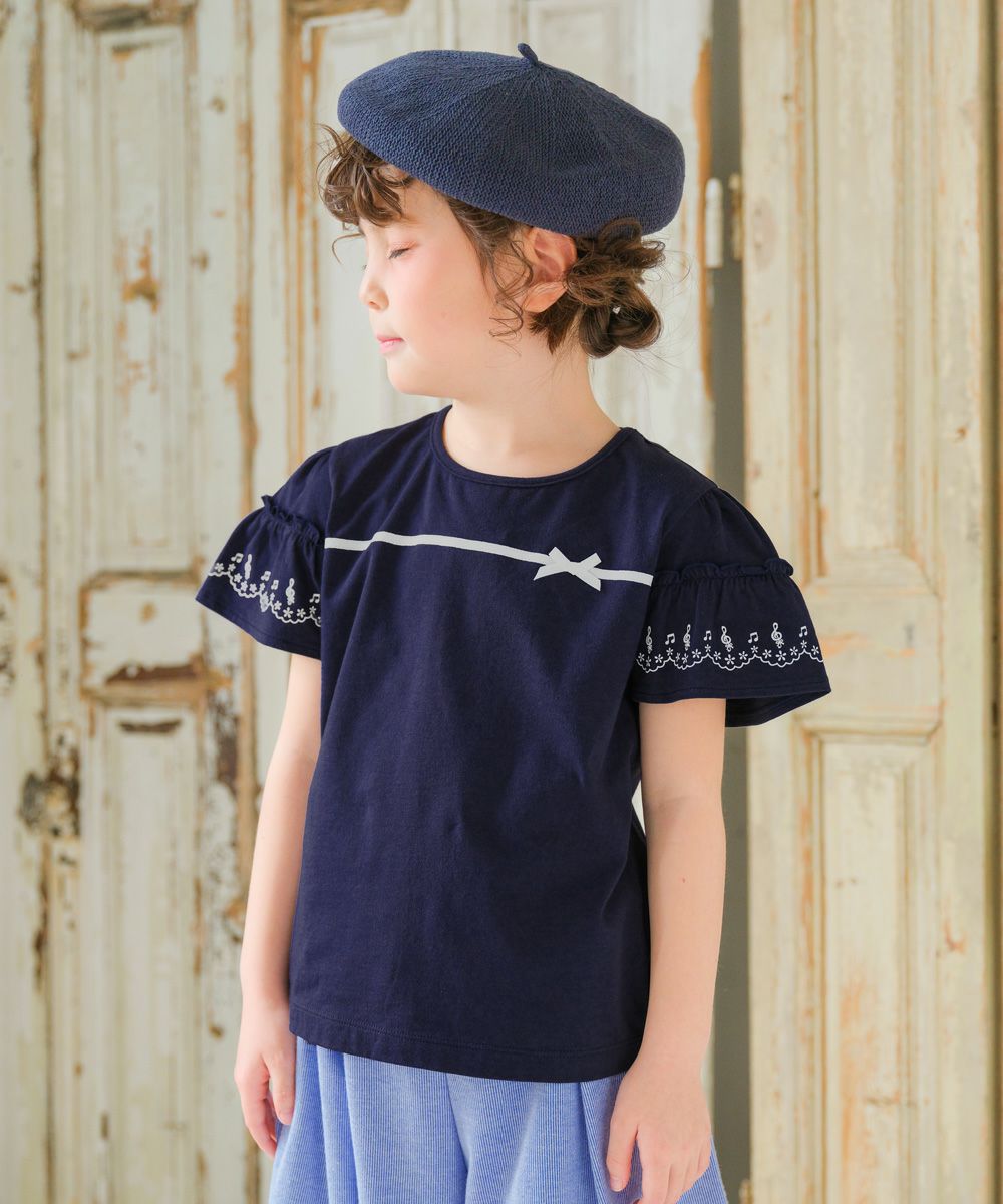 100 % cotton note ribbon frill Navy model image 1