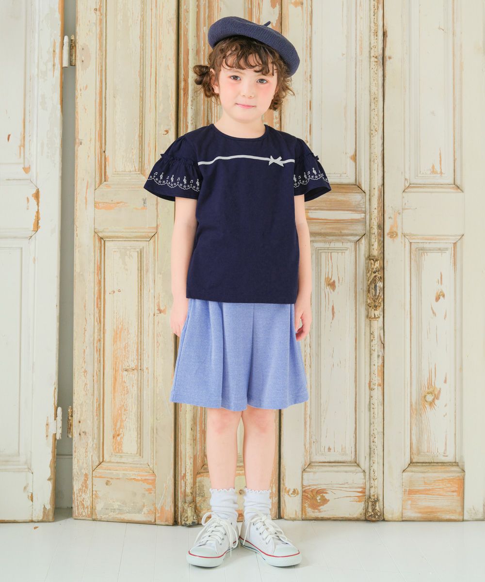 100 % cotton note ribbon frill Navy model image 3