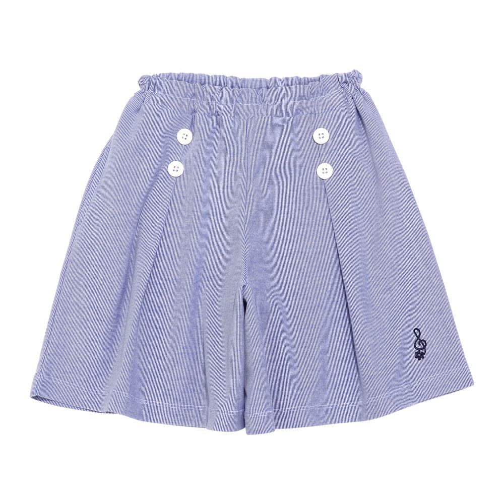 Striped pattern with button with button embroidery culottes Blue front