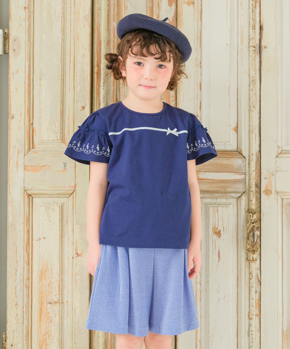 Striped pattern with button with button embroidery culottes Blue model image 1