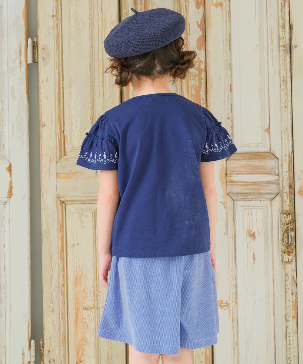 Striped pattern with button with button embroidery culottes Blue model image 2