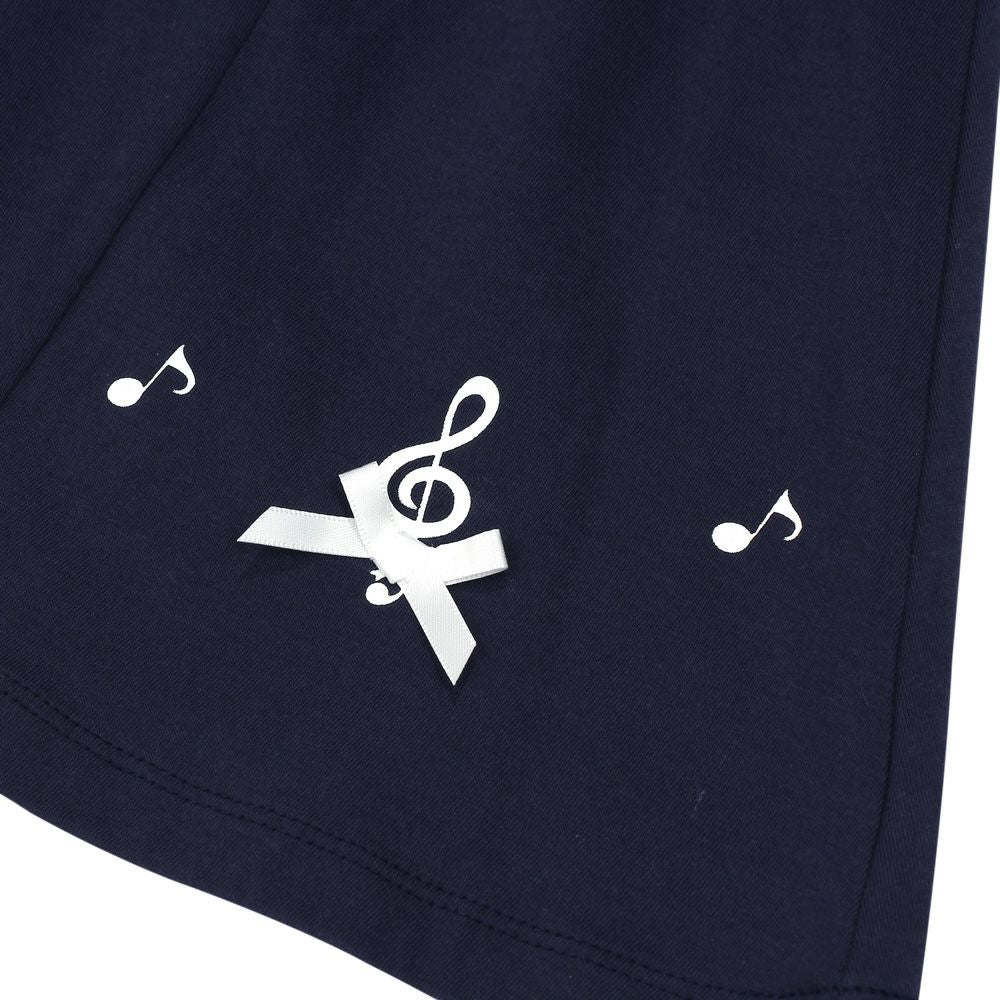 綿100％ 音符 リボン付き Aライン Tシャツ Navy Design point 1