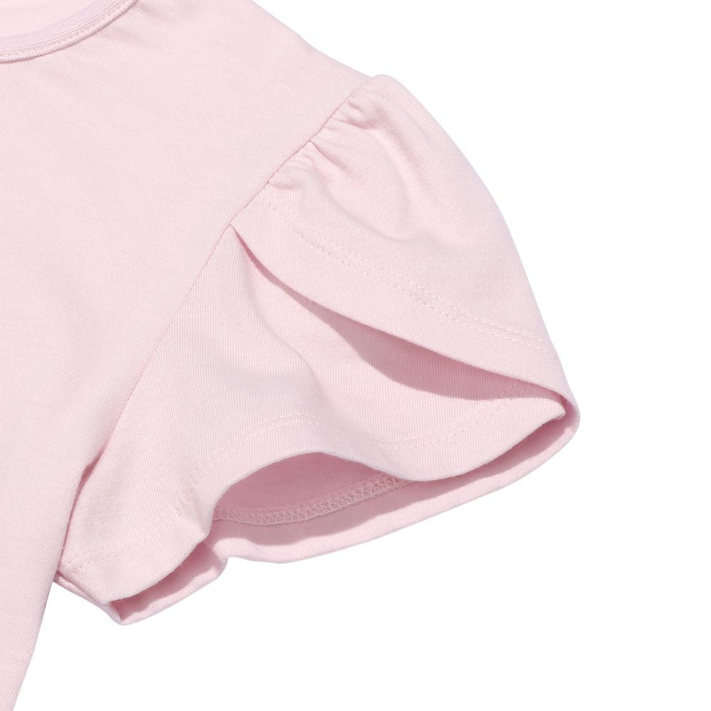 綿100％ お花 プリント チューリップ袖 Tシャツ Pink Design point 2