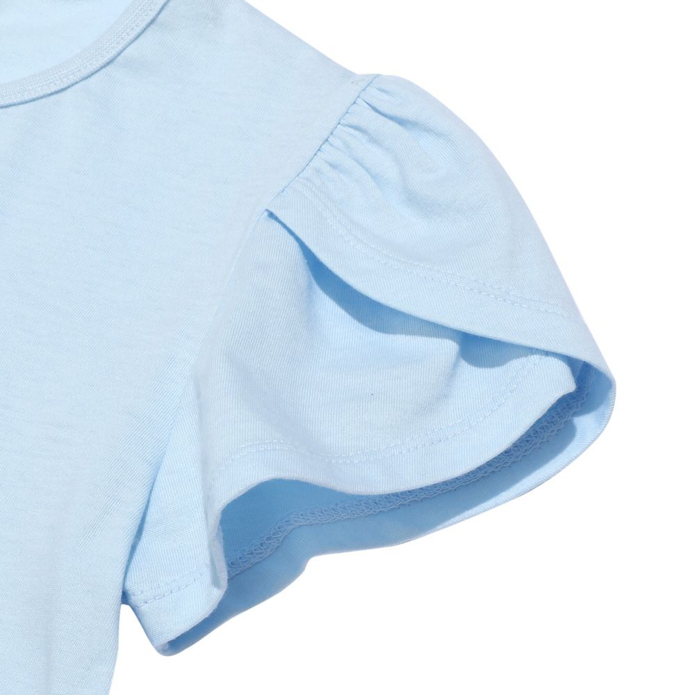 綿100％ お花 プリント チューリップ袖 Tシャツ Blue Design point 2
