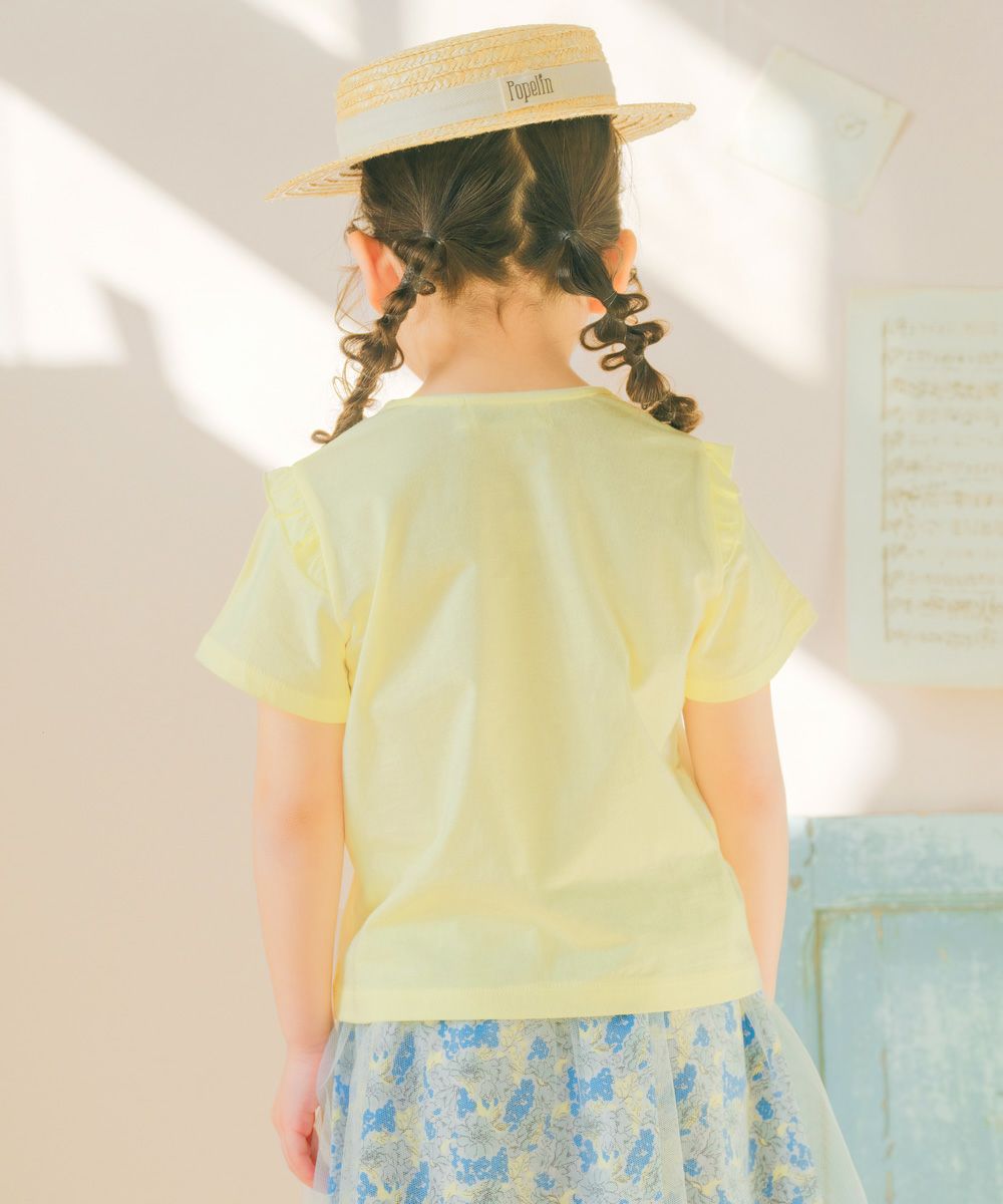 綿100％  女の子 プリント フリル袖 Tシャツ Yellow model image 2