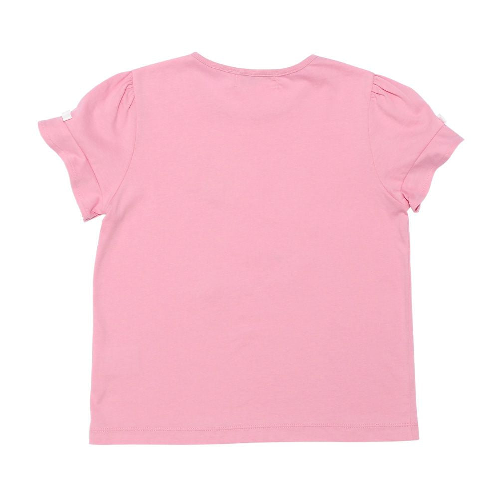 綿100％ リボン 音符柄 Tシャツ Shocking Pink back
