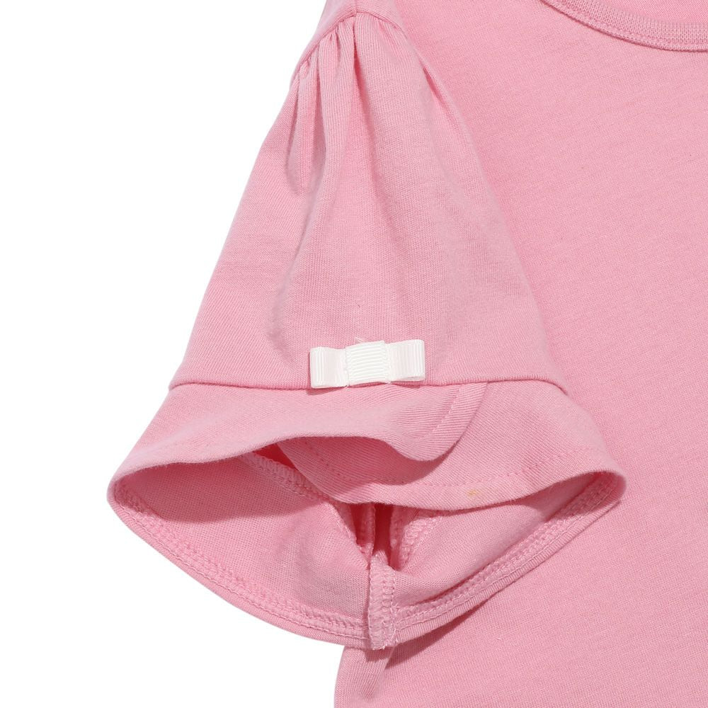 綿100％ リボン 音符柄 Tシャツ Shocking Pink Design point 2