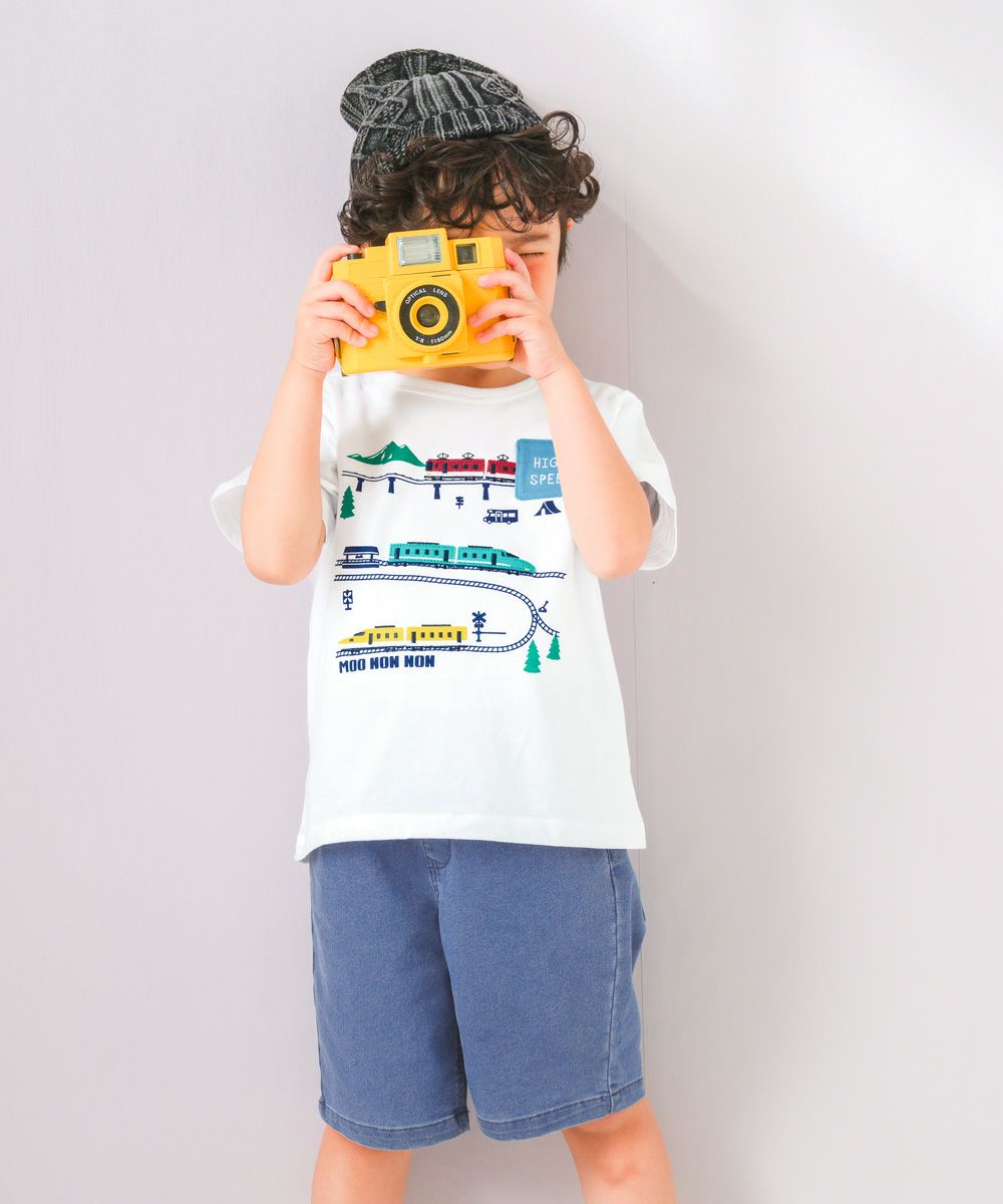 綿100％ 電車＆トンネル ワッペン Tシャツ Off White model image 4