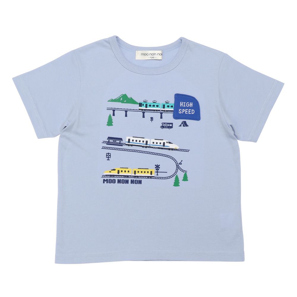 綿100％ 電車＆トンネル ワッペン Tシャツ Blue front