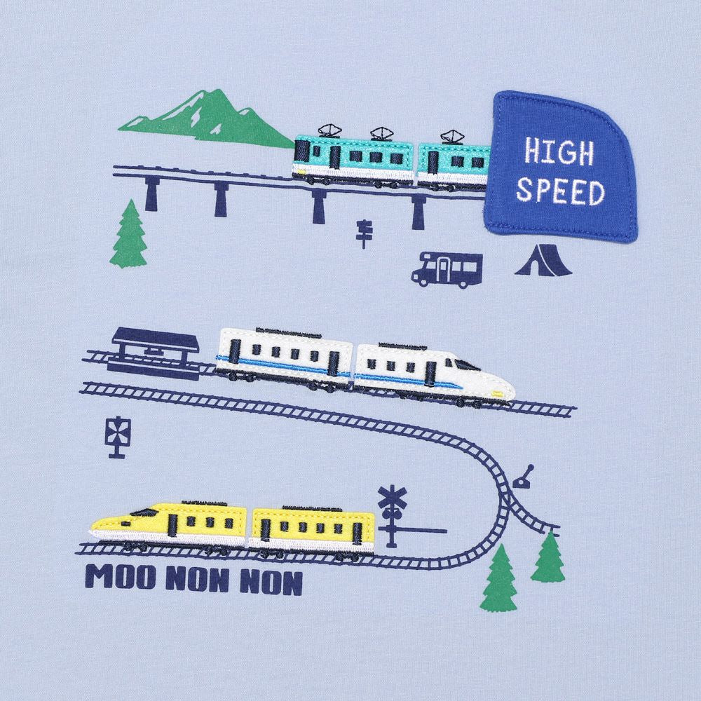 綿100％ 電車＆トンネル ワッペン Tシャツ Blue Design point 1