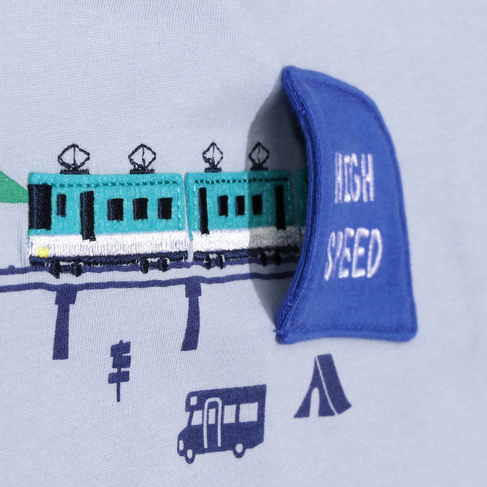 綿100％ 電車＆トンネル ワッペン Tシャツ Blue Design point 2
