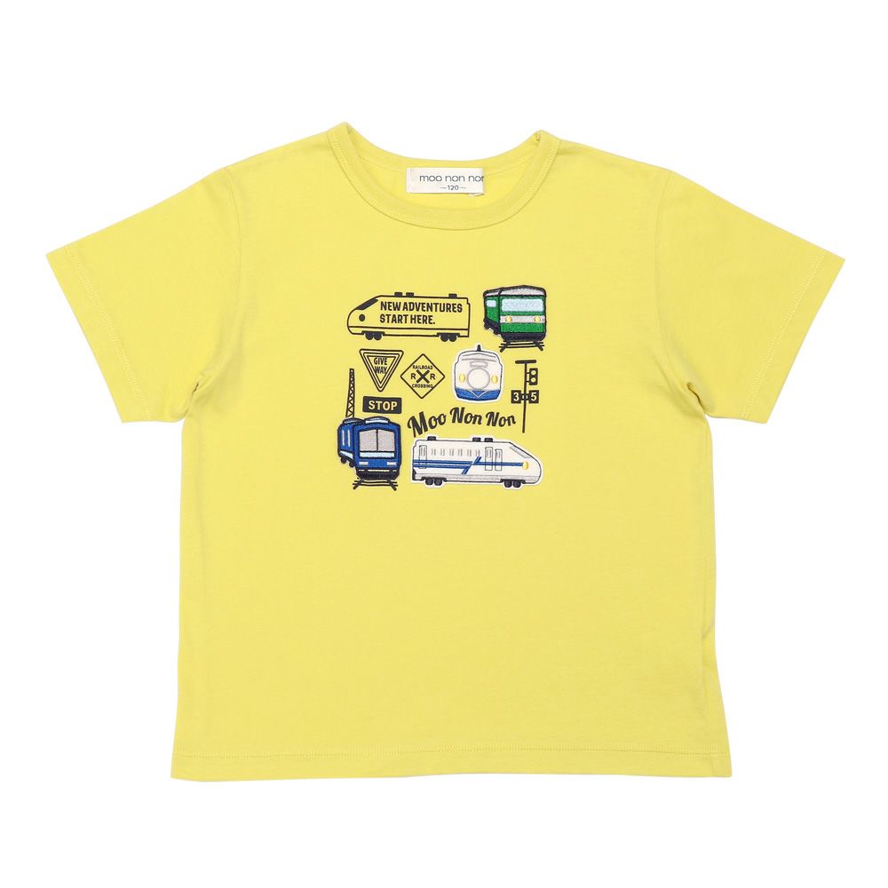 綿100％ 電車 乗り物 刺繍ワッペン Tシャツ Yellow front